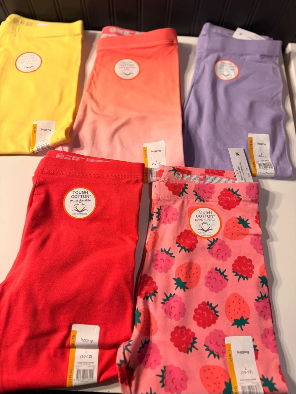 Tough Cotton Bright Kids Leggings - Red & Strawberry Print set of 5 large